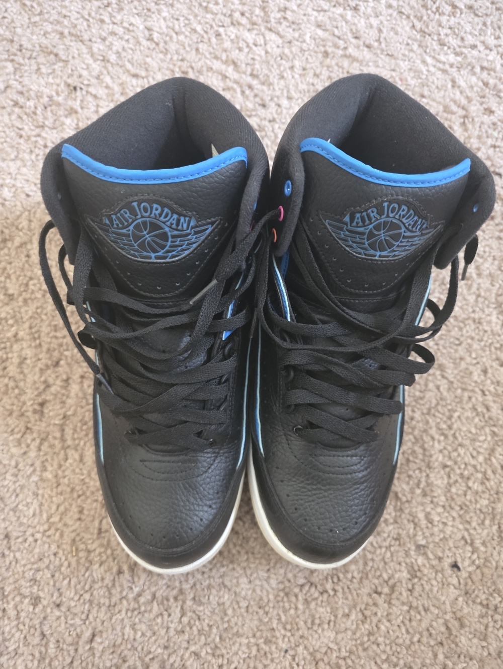 Used Men's Air Jordan Size 10.5 Black and Blue High-Top Sneakers No Box - Picture 2 of 5